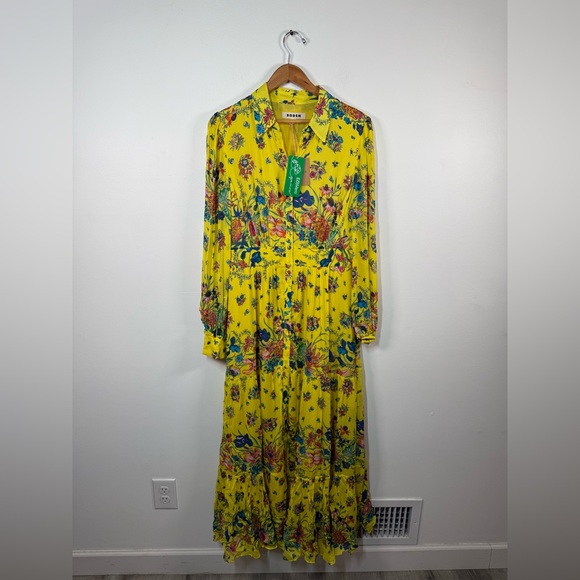 Boden Yellow Occasion Maxi Shirt Floral Prairie Dress - Picture 5 of 13